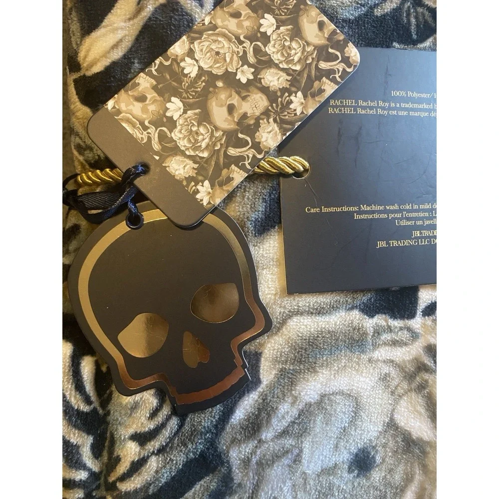 Rachel Rachel Roy Skull Floral Plush Blanket 90x90 Full Queen Gothic Halloween